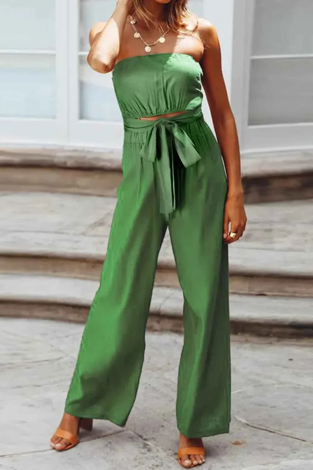 Tied Cutout Tube : Wide Leg Jumpsuit
