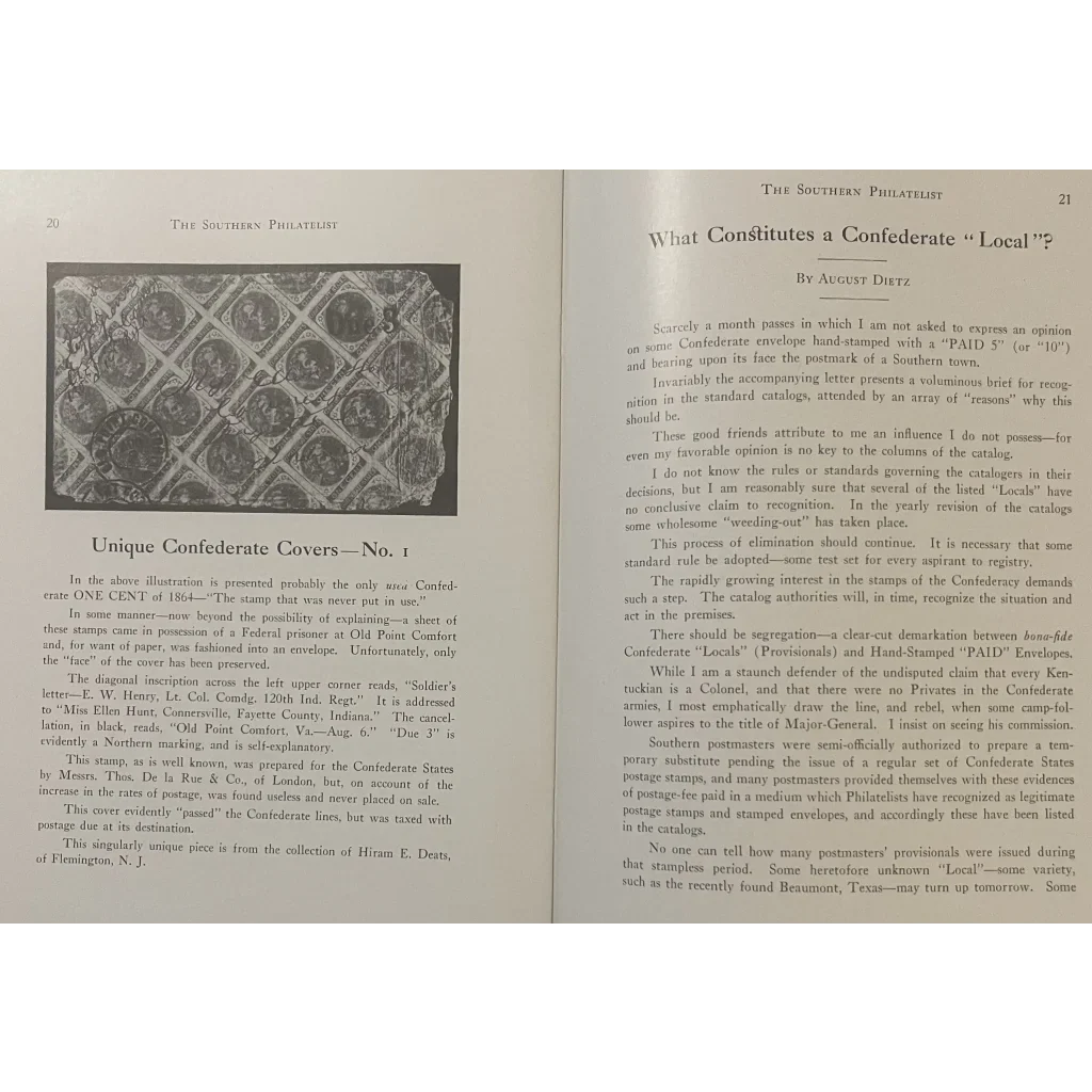 Rare 1924 Southern Philatelist Edition Antique Confederate Stamps