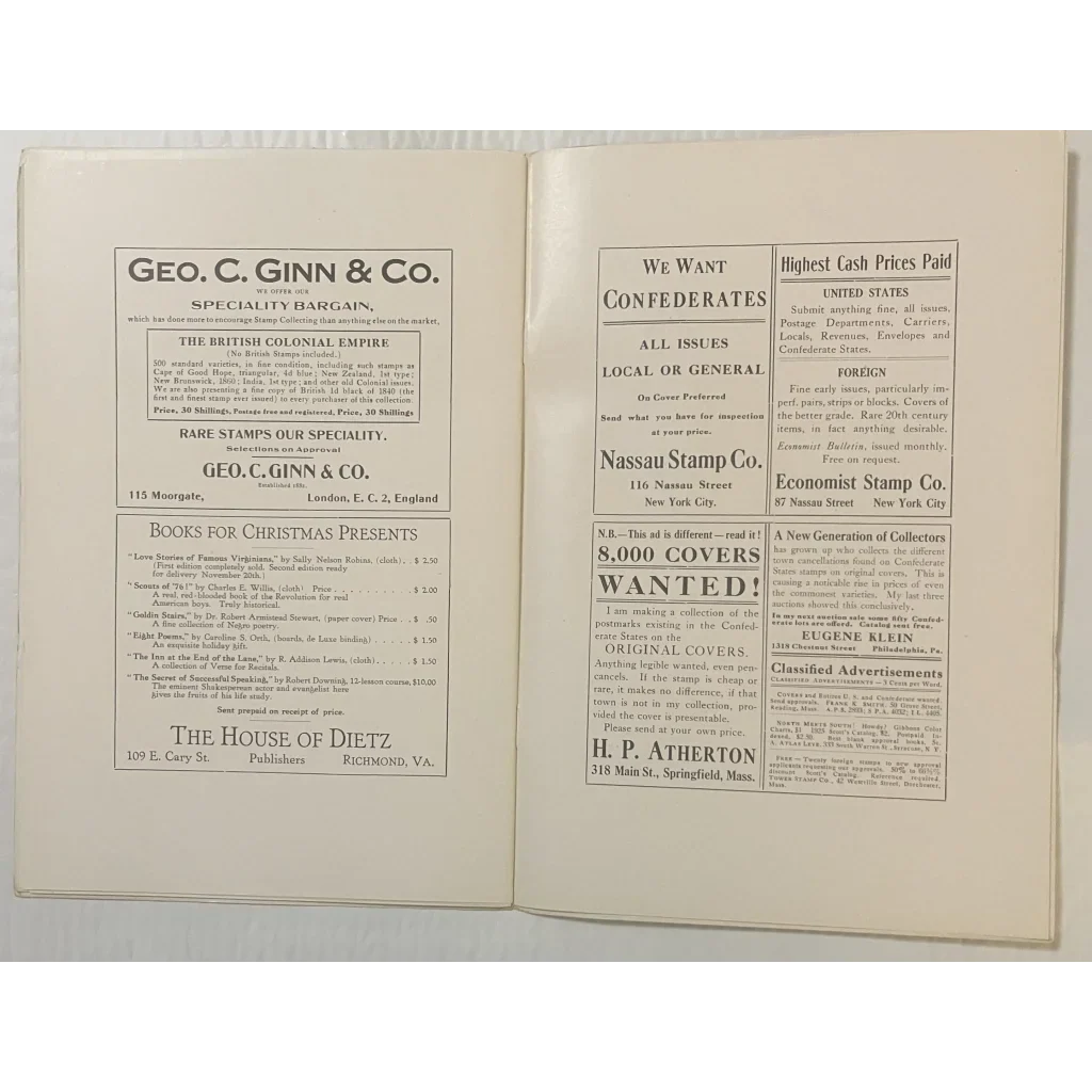Rare 1924 Southern Philatelist Edition Antique Confederate Stamps