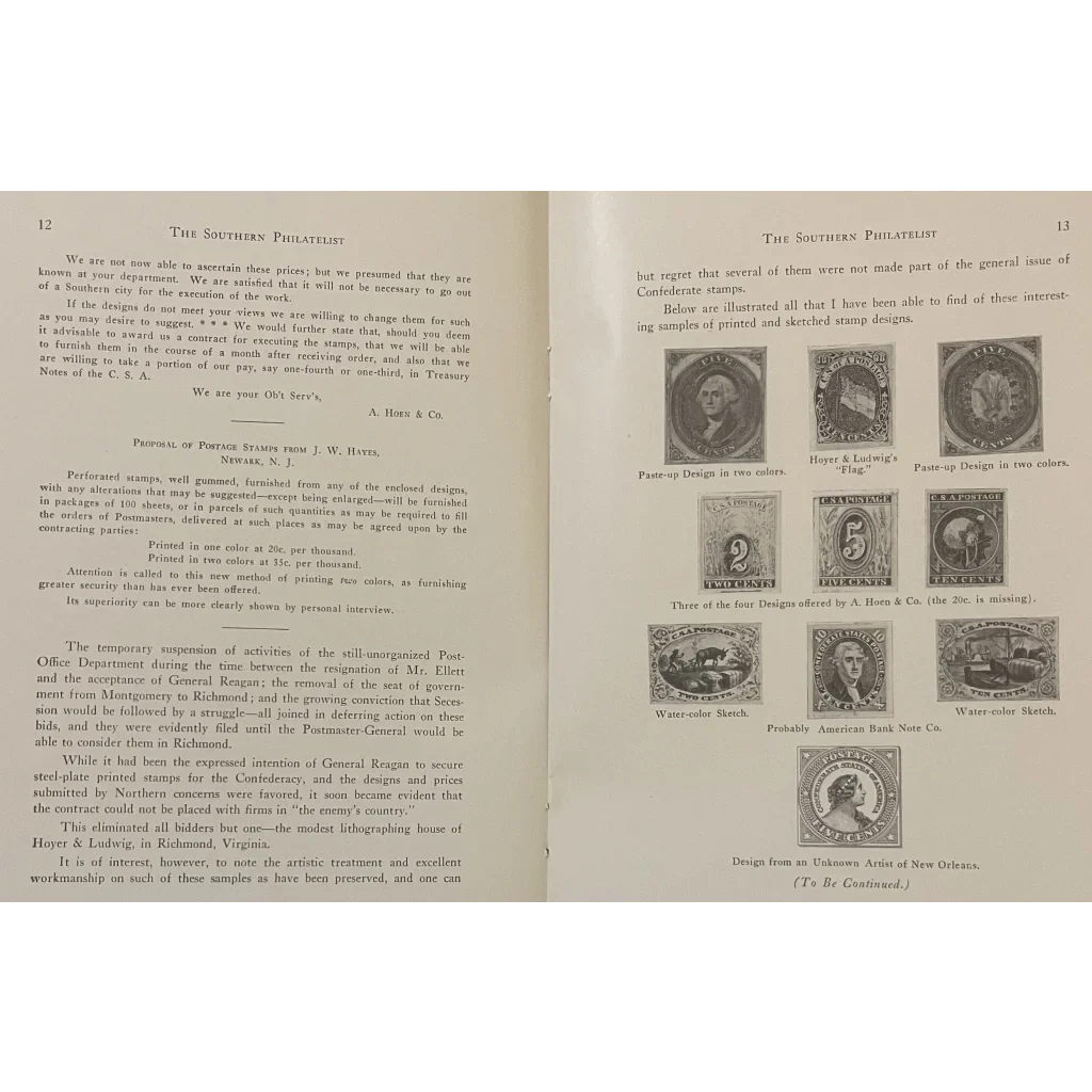 Rare 1924 Southern Philatelist Edition Antique Confederate Stamps