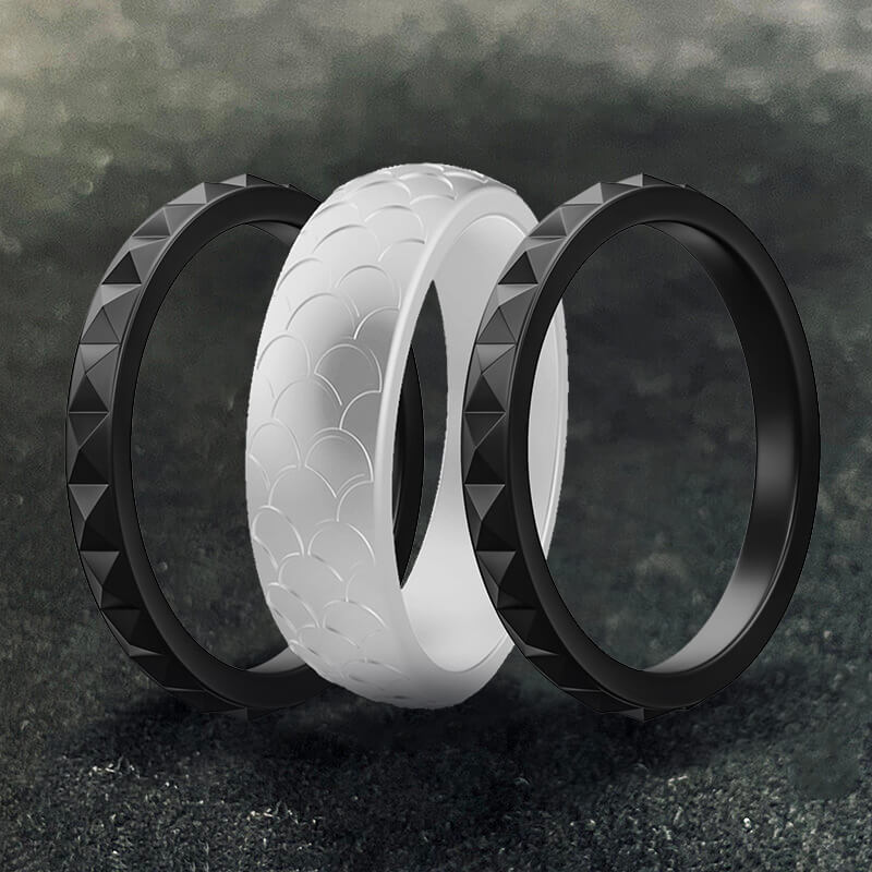 Fish Scale 3-Piece Stacking Silicone Band Ring