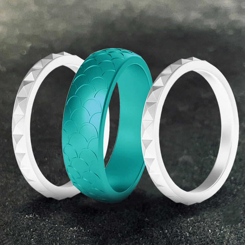 Fish Scale 3-Piece Stacking Silicone Band Ring