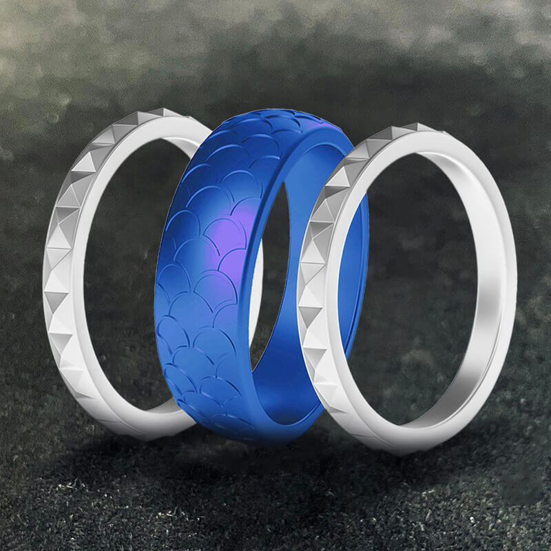 Fish Scale 3-Piece Stacking Silicone Band Ring