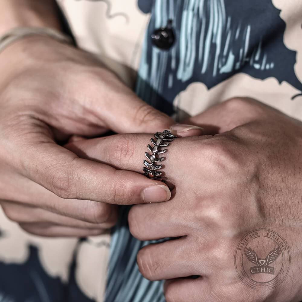 Fishbone Stainless Steel Vertebrae Ring