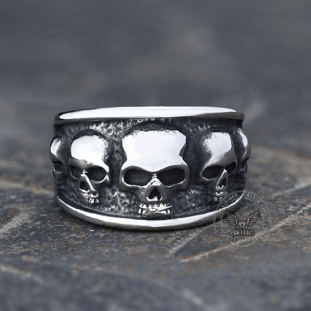 Five Skulls Stainless Steel Ring