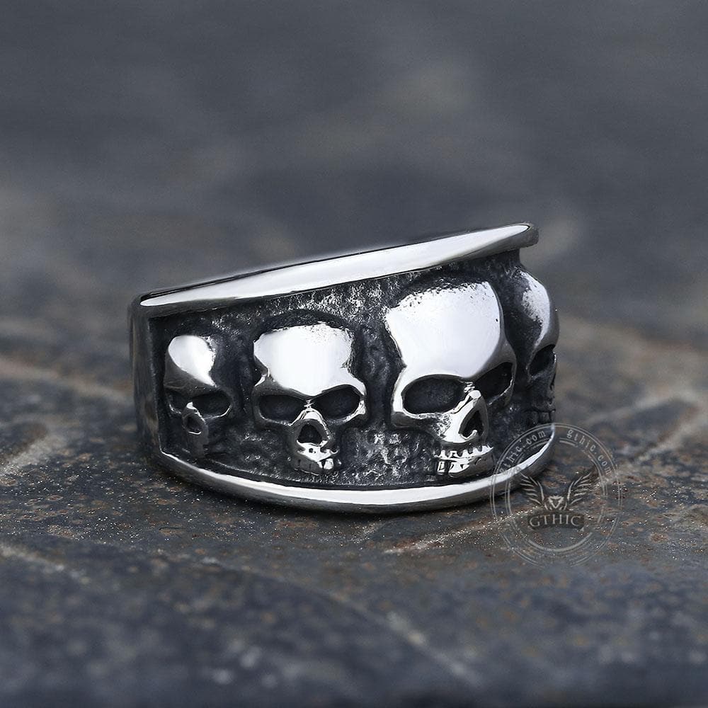 Five Skulls Stainless Steel Ring