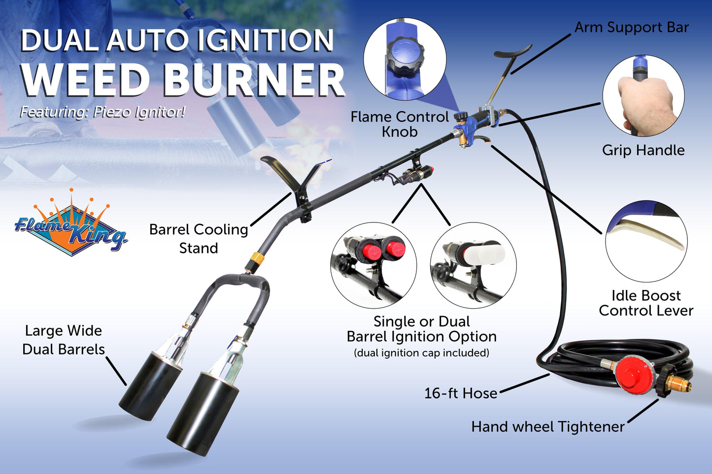 Flame King 500,000 BTU X 2 Torch Head Dual Propane Weed Burner Torch