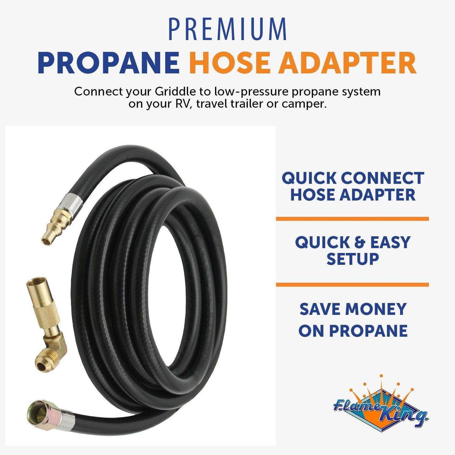 Flame King 12ft RV Quick Connect Hose Adapter for 17" or 22" Griddle