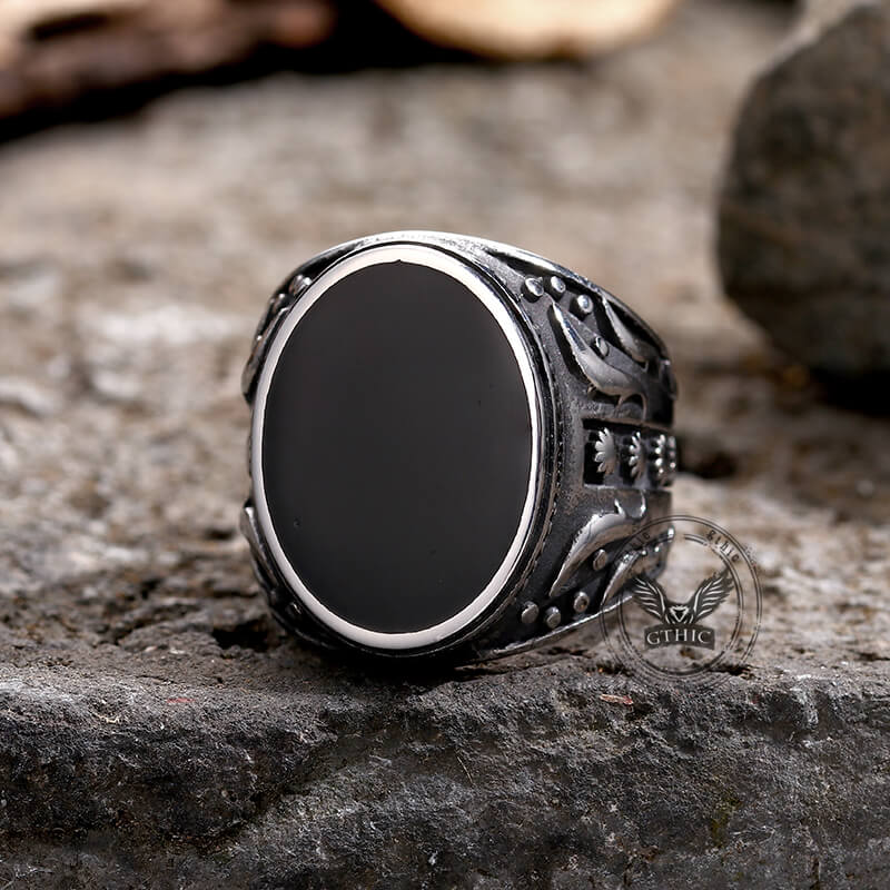 Flower Vine Polka Dot Stainless Steel Ring