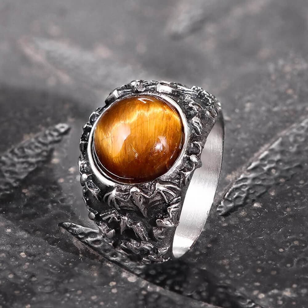 Flying Bats Stainless Steel Gemstone Ring