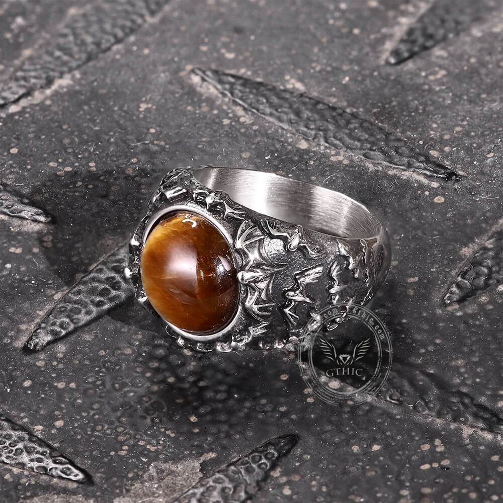 Flying Bats Stainless Steel Gemstone Ring