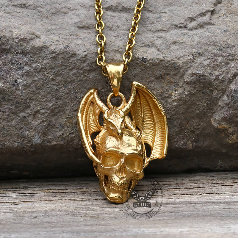 Flying Dragon Skull Stainless Steel Pendant