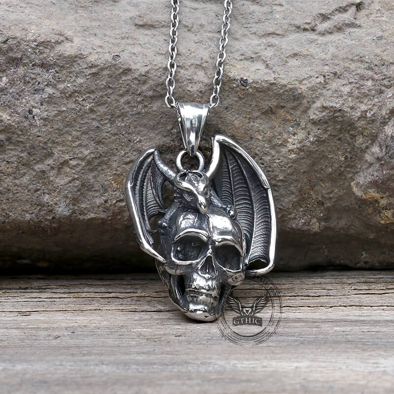 Flying Dragon Skull Stainless Steel Pendant