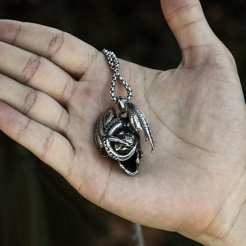 Flying Dragon Skull Stainless Steel Pendant