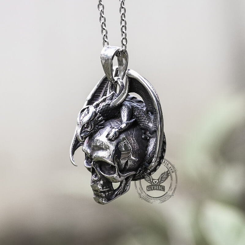 Flying Dragon Skull Stainless Steel Pendant