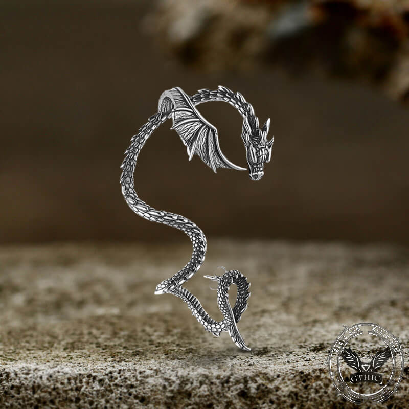 Flying Dragon Stainless Steel Stud Earrings