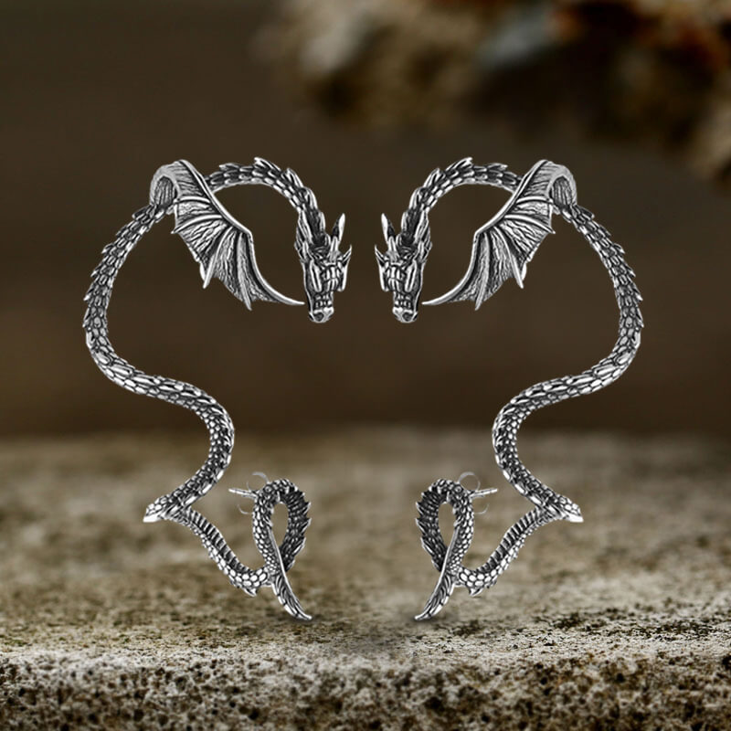 Flying Dragon Stainless Steel Stud Earrings