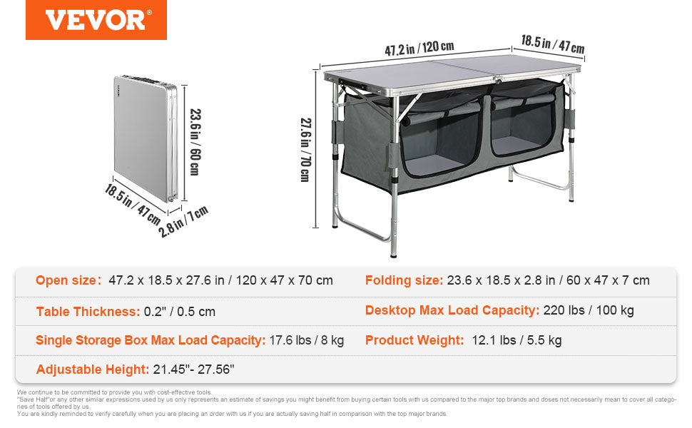 VEVOR Camping Kitchen Table, Quick set-up Folding Camping Table  MDF Camping Table for Outdoor Picnics BBQs Camping RV Traveling - Premium  from Lizard Vigilante - Just $84.99! Shop now at Lizard Vigilante