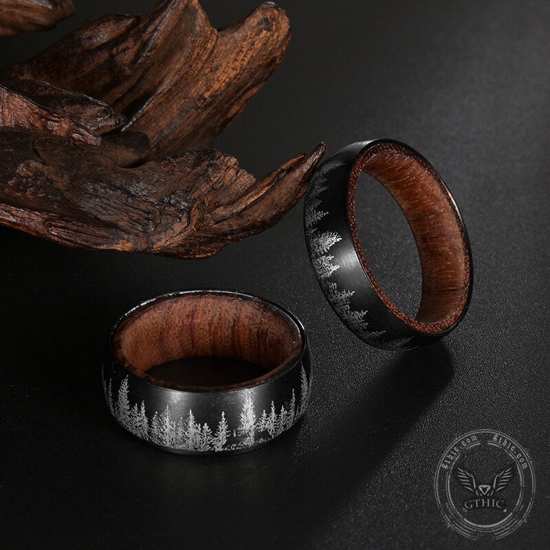 Forest Stainless Steel Wood Ring