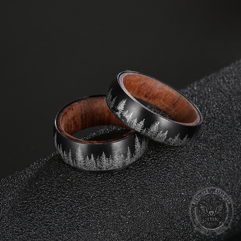 Forest Stainless Steel Wood Ring