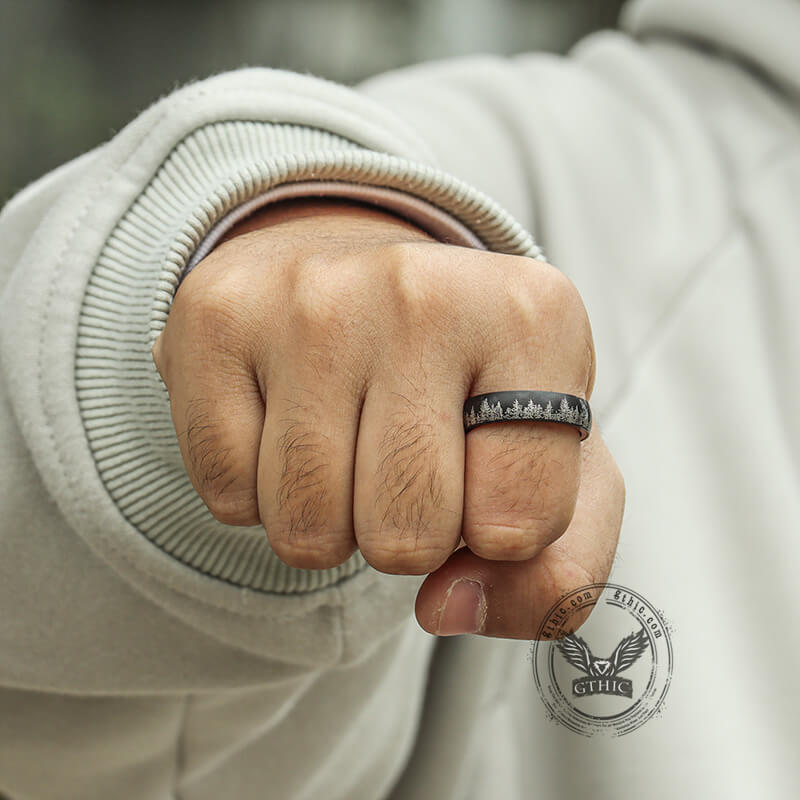 Forest Stainless Steel Wood Ring