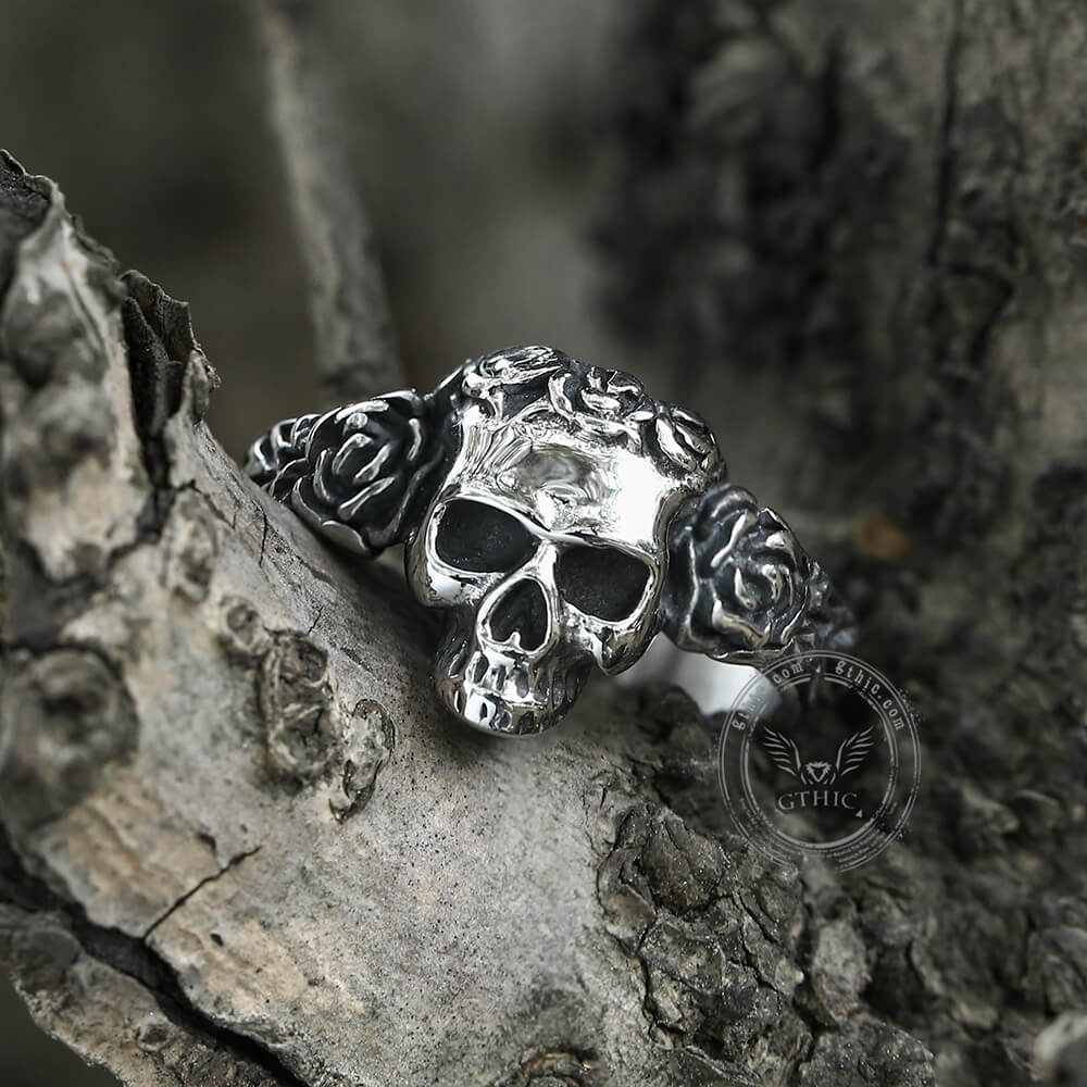 Free Soul Never Dies Flower Skull Stainless Steel Wedding Ring