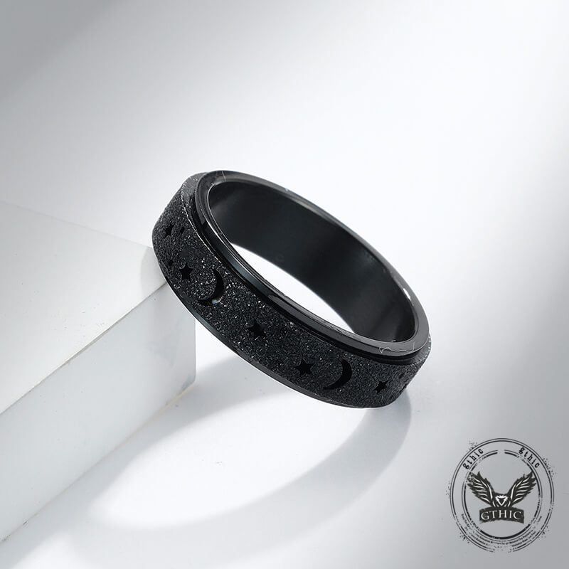 Frosted Hollow Star Moon Stainless Steel Spinner Ring