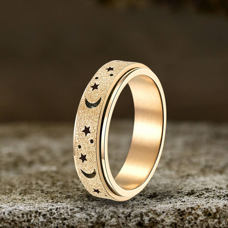 Frosted Hollow Star Moon Stainless Steel Spinner Ring