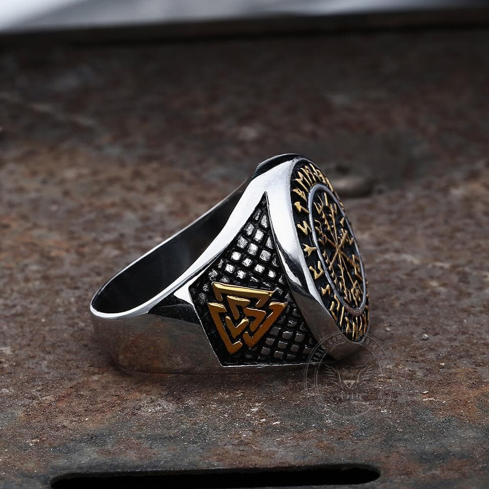 Futhark Runes Compass Viking Ring