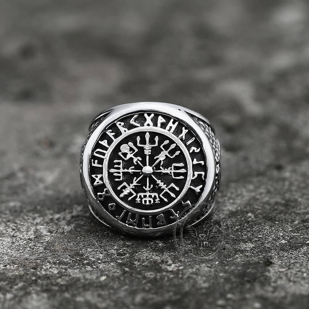 Futhark Runes Compass Viking Ring