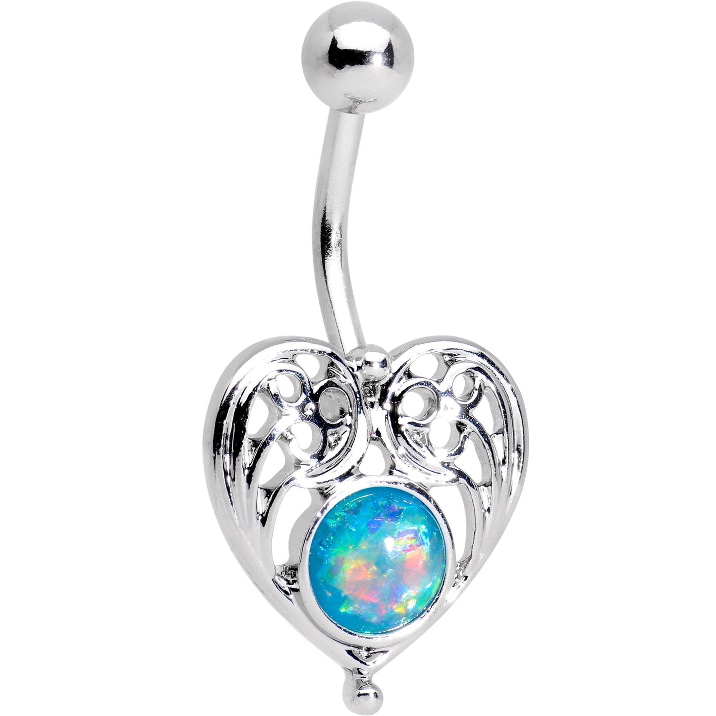 Blue Faux Opal Heavenly Heart Belly Ring