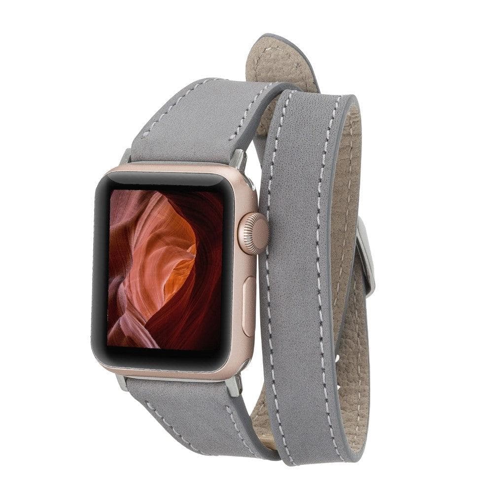 Luxury Double Wrap Grey Leather Apple Watch Band - San Diego