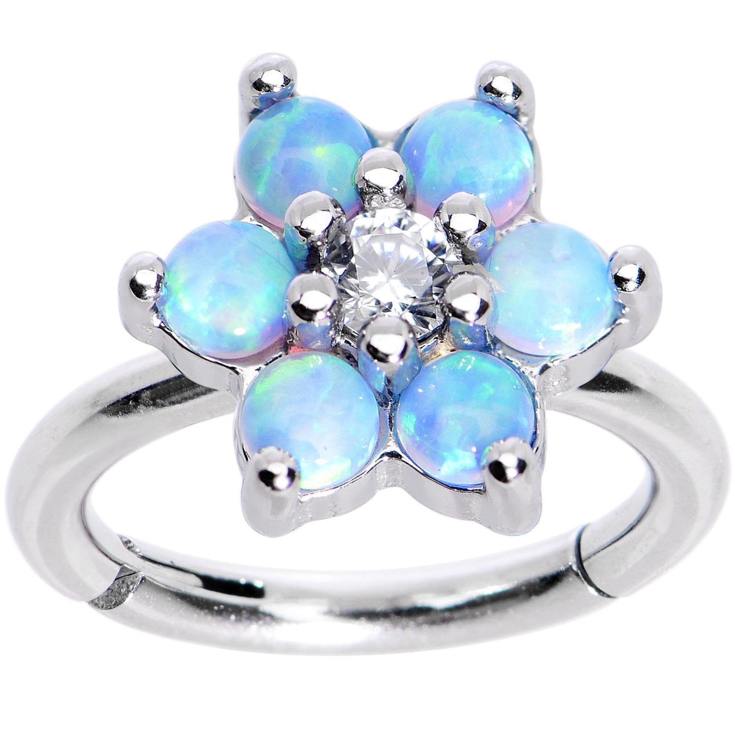 16G 5/16 Clear CZ Gem Blue Faux Opal Hinged Segment Ring