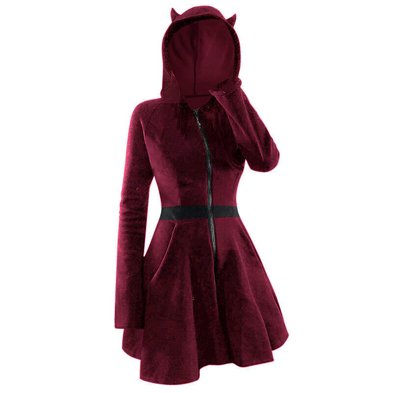 Gothic Black Devil Horn Hooded Dress