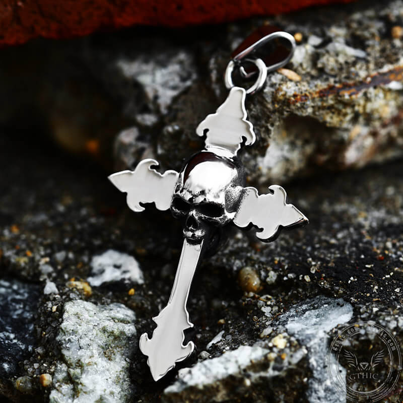 Gothic Cross Stainless Steel Skull Pendant