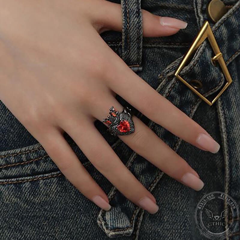 Gothic Crown Heart Shaped Zircon Alloy Open Ring