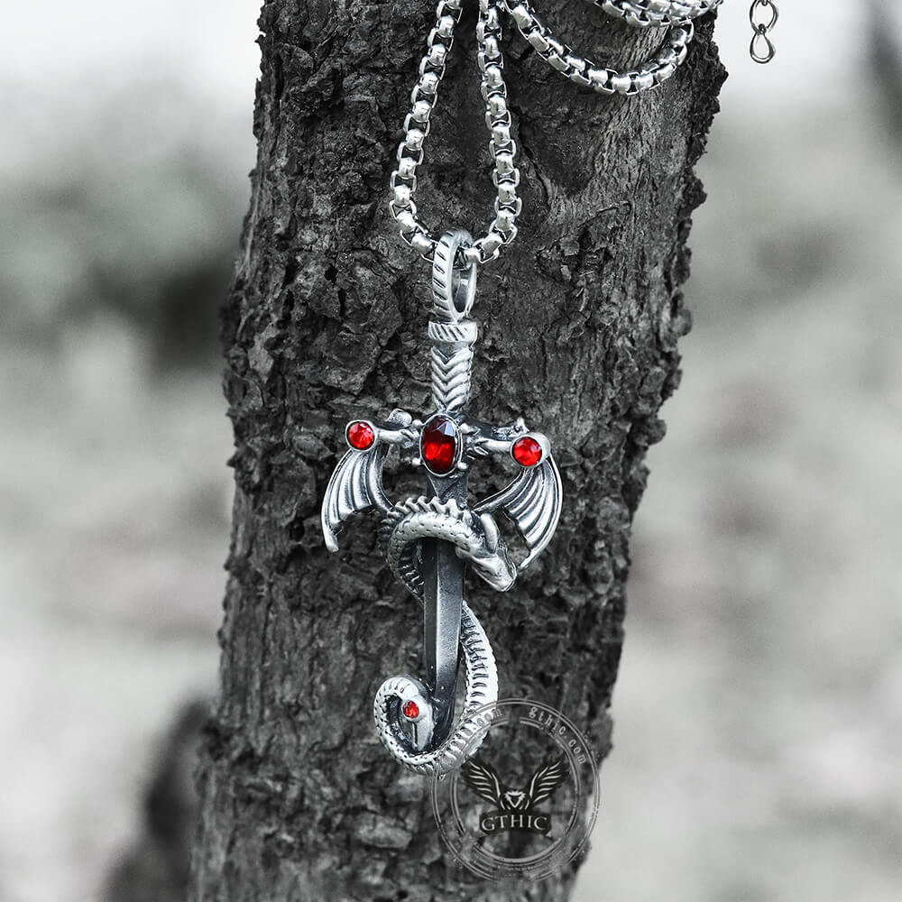 Gothic Dragon Sword Pure Tin Necklace