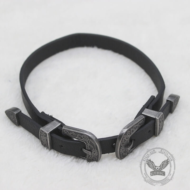 Gothic Floral Pattern Pu Leather Buckle Choker