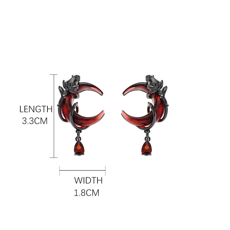 Gothic Red Moon Rose Alloy Earrings