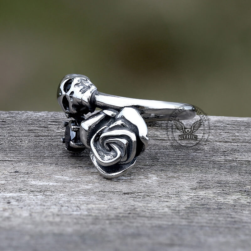 Gothic Rose Skull Stainless Steel Ring