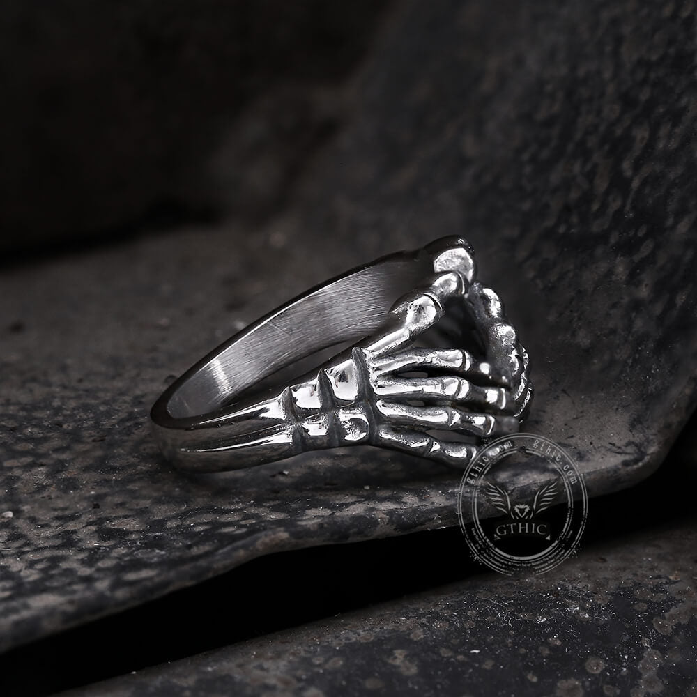 Gothic Skull Hand Heart Shaped Stainless Steel Ring