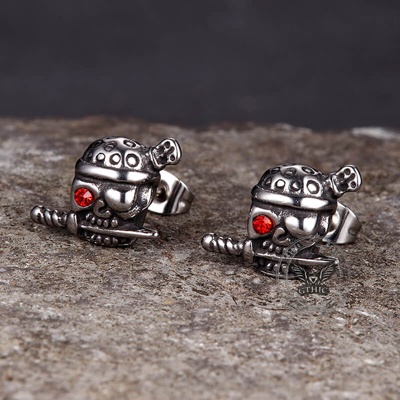 Gothic Skull Pirate Biting Sword Stainless Steel Earrings