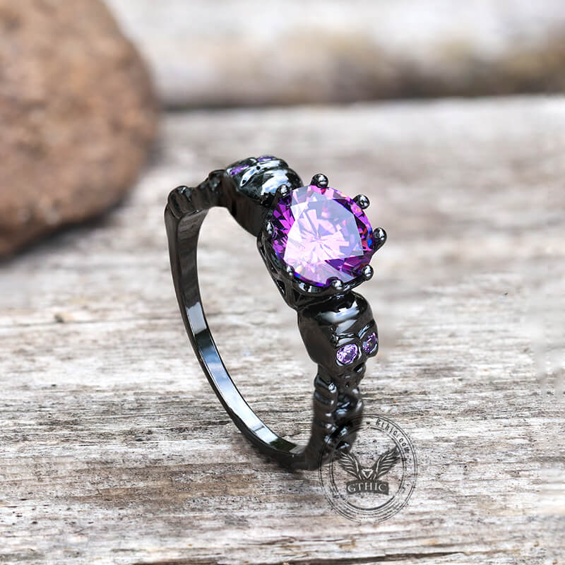 Gothic Skull Purple Zircon Brass Ring