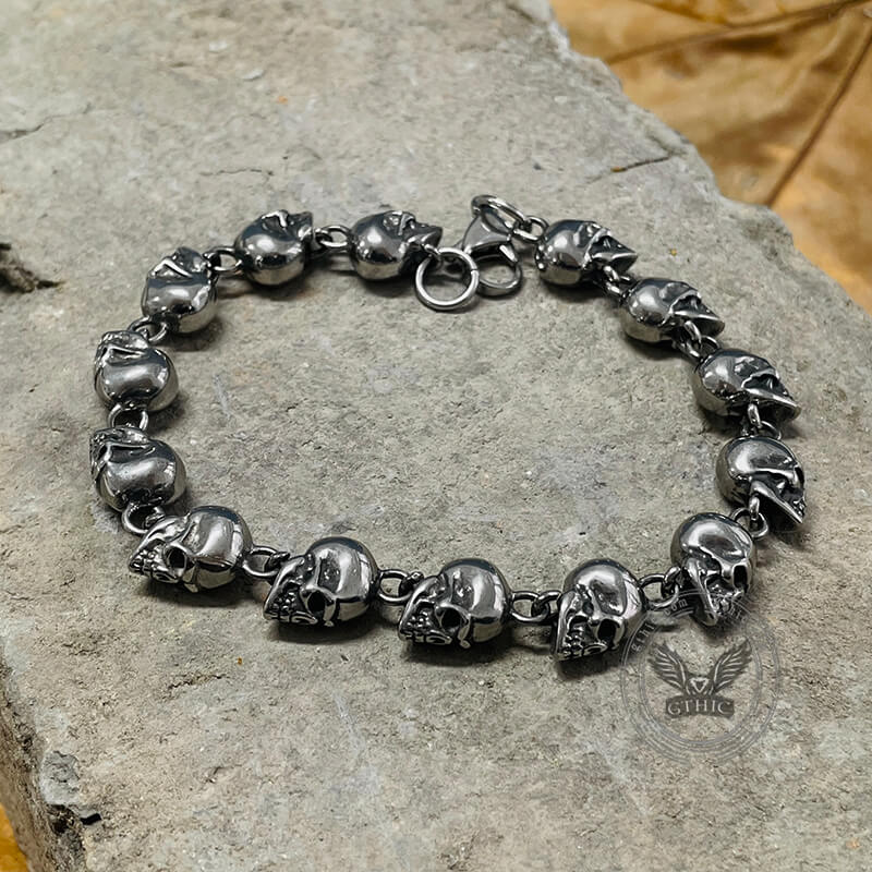 Gothic Skull Head Link Stainless Steel Bracelet