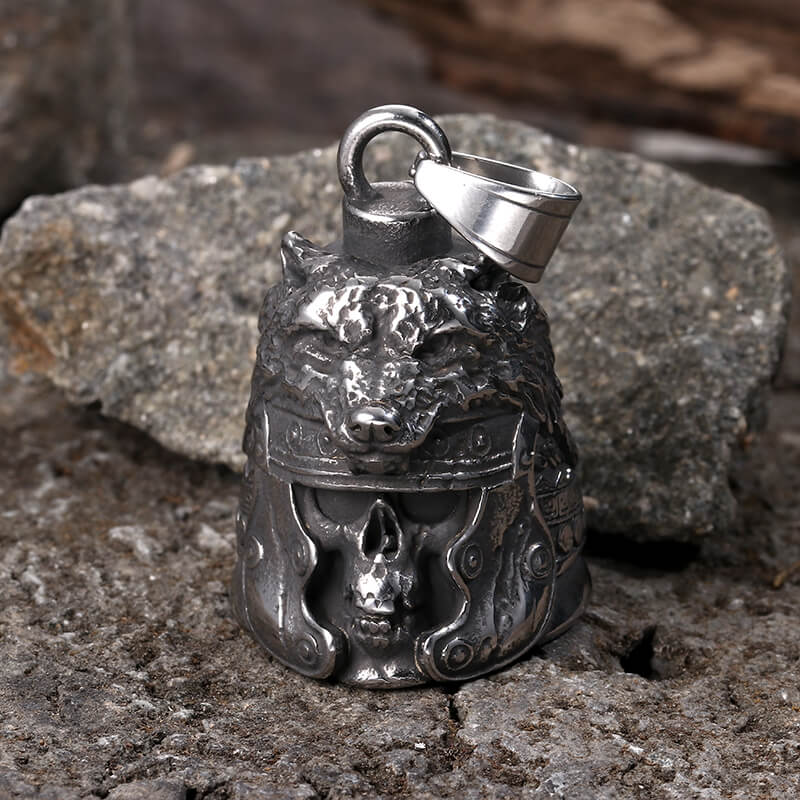 Gothic Skull Wolf Helmet Stainless Steel Bell Pendant
