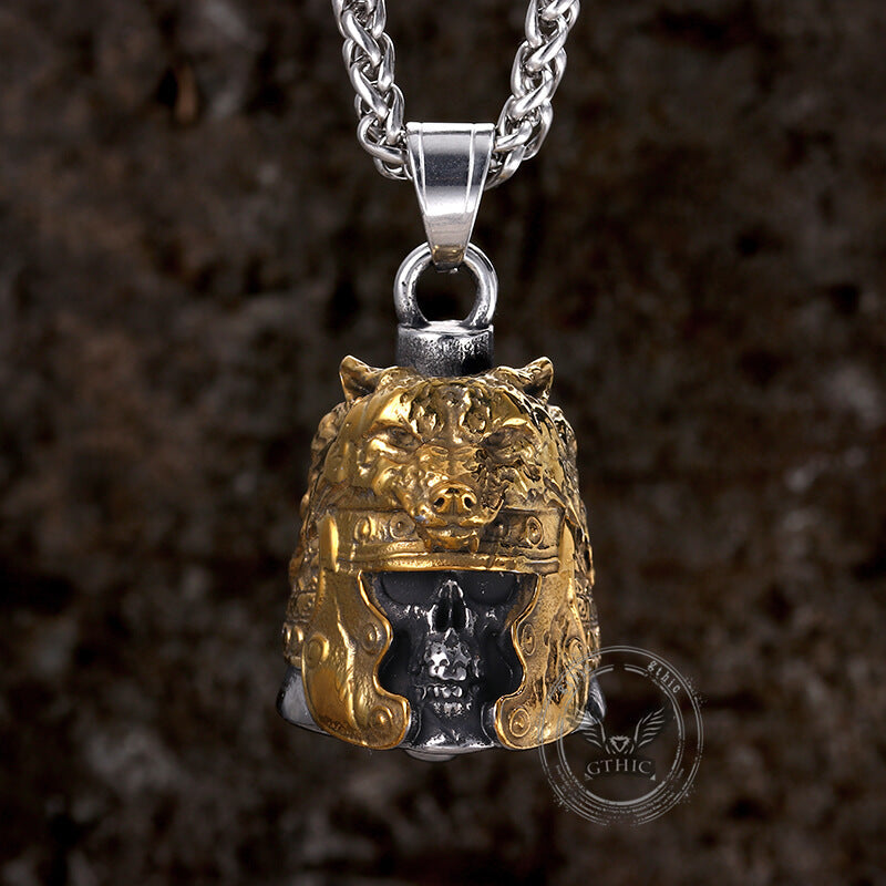 Gothic Skull Wolf Helmet Stainless Steel Bell Pendant