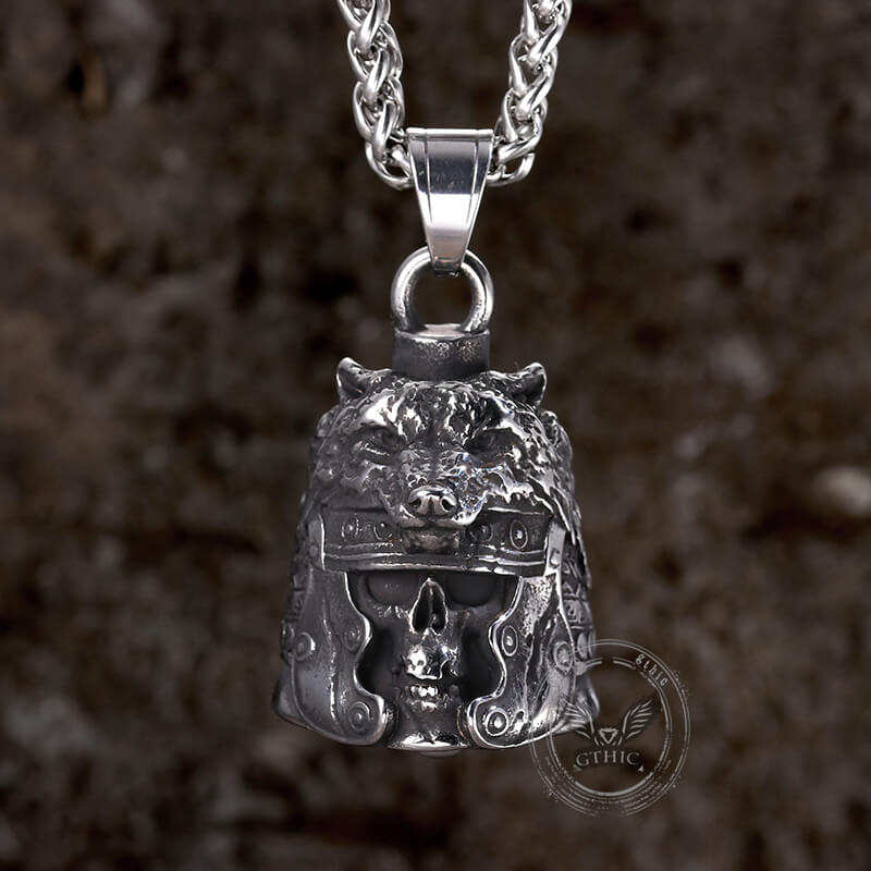 Gothic Skull Wolf Helmet Stainless Steel Bell Pendant