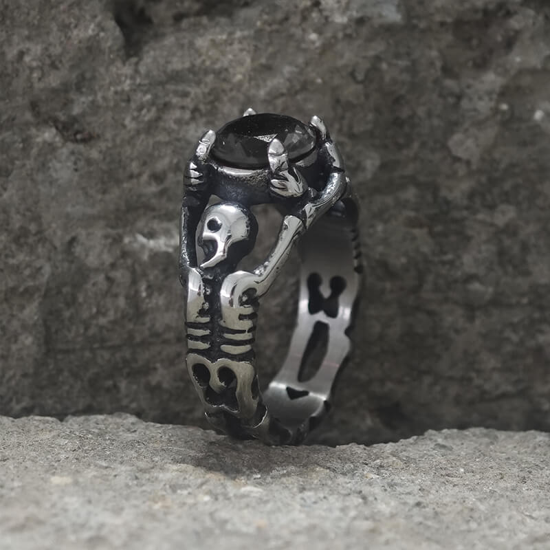 Gothic Tribute Gem Stainless Steel Skull Ring