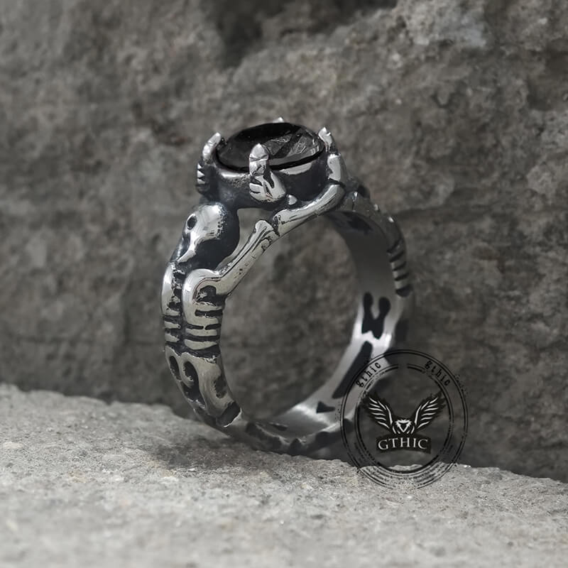 Gothic Tribute Gem Stainless Steel Skull Ring