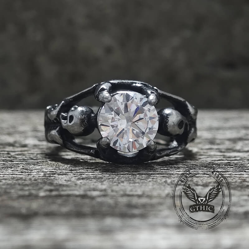 Gothic Tribute Gem Stainless Steel Skull Ring